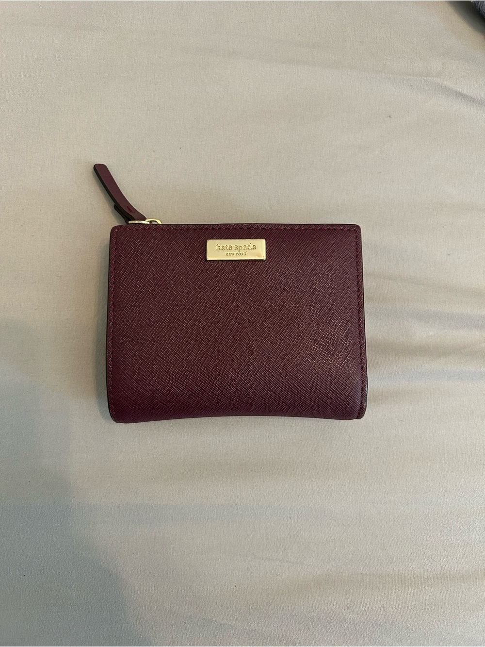 kate spade Burgundy Saffiano Zip-Around Compact Wallet
